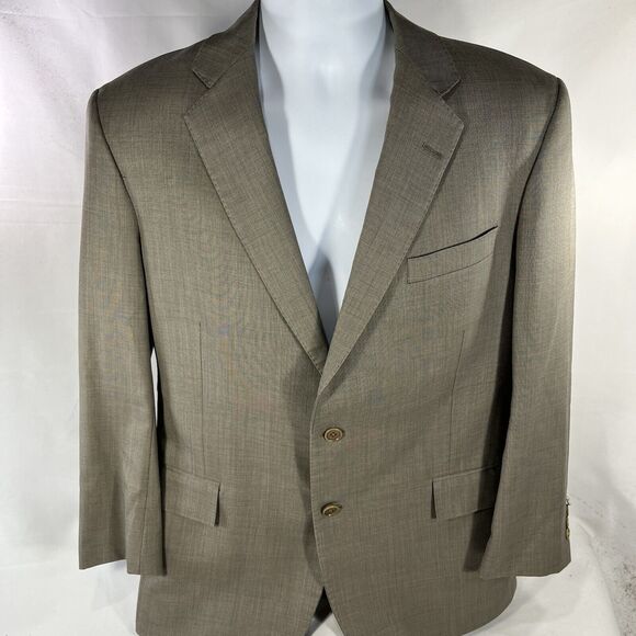 BROOKS BROTHERS BLAZER APPROX MENS 44 BEIGE BROWN TWO BUTTON WOOL SINGLE BREAST - Picture 1 of 12